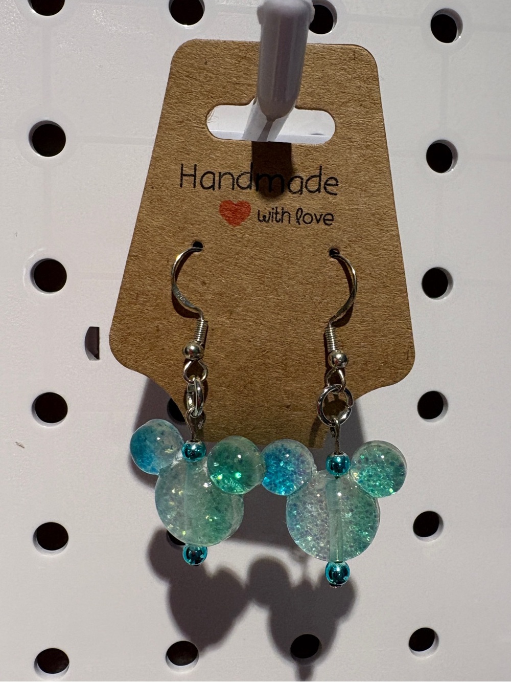 (2/$30) Handmade Aqua Glitter Mickey Mouse Drop Earrings